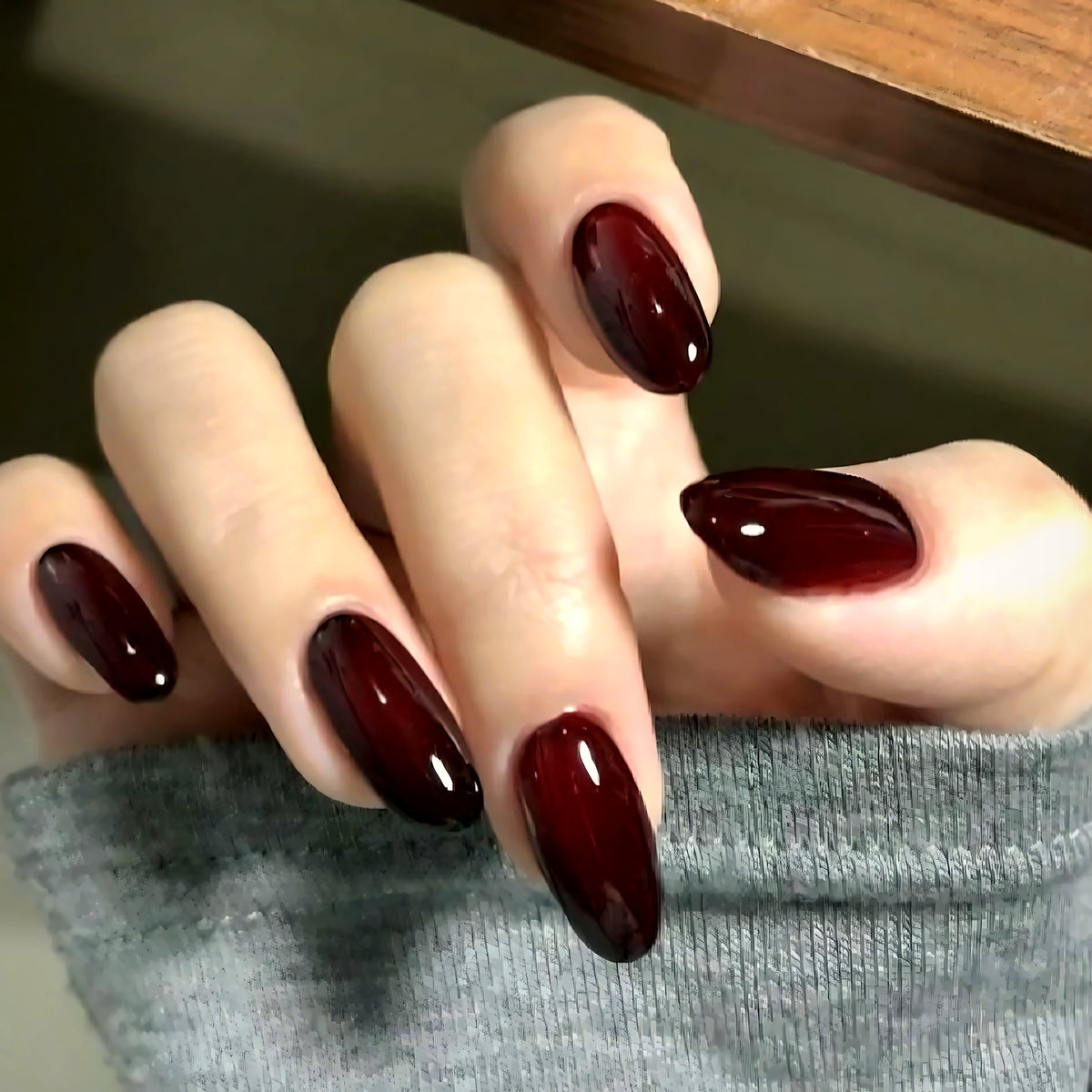 Selah Luxe Official Merlot press-on nails, solid color, with application kit
