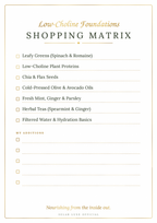 Printable shopping checklist page with gold checkboxes and lines, Selah Luxe Official.